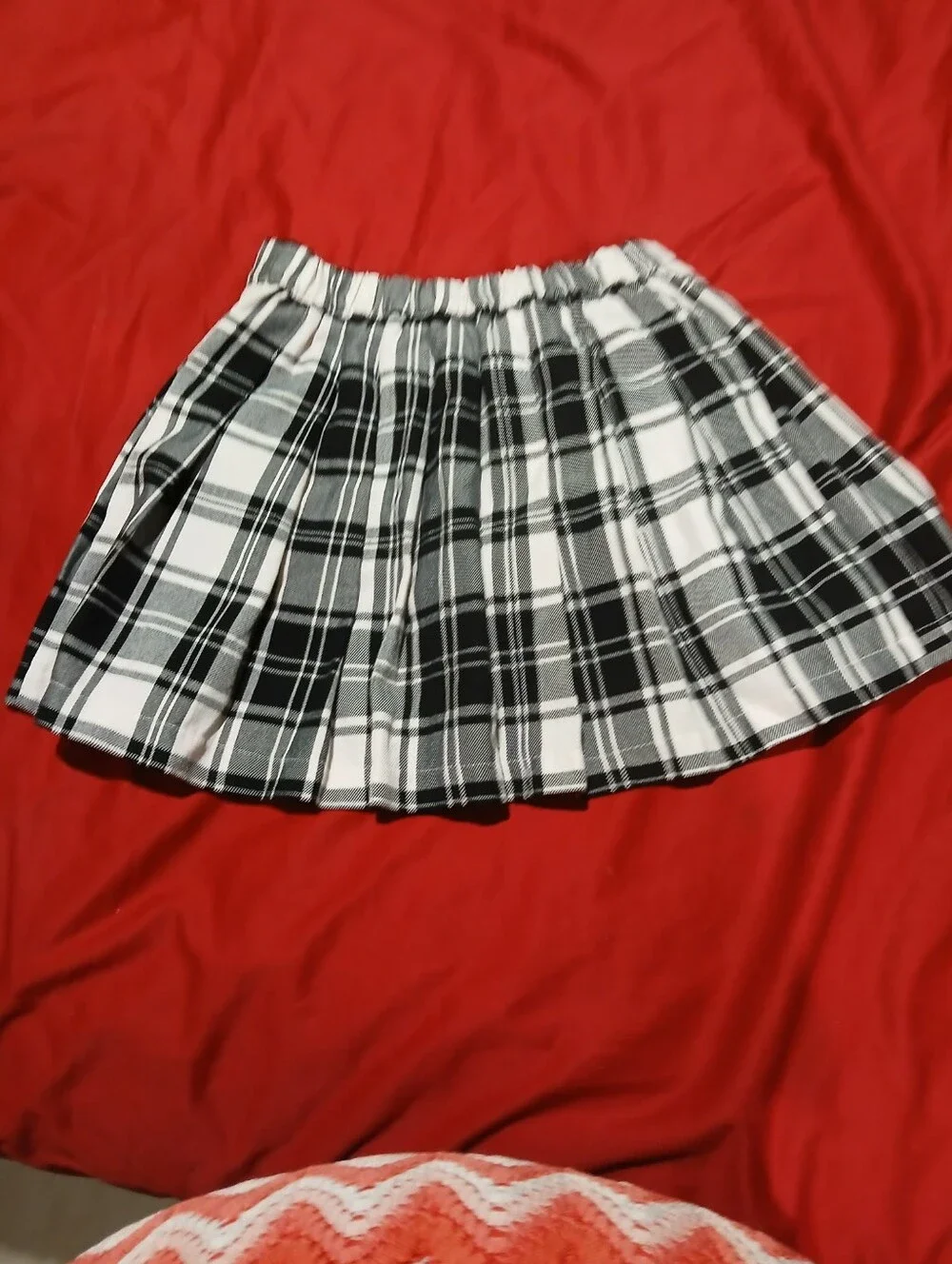 Justice Black and White Plaid Pleated Skirt with Side Ribbon Detail
